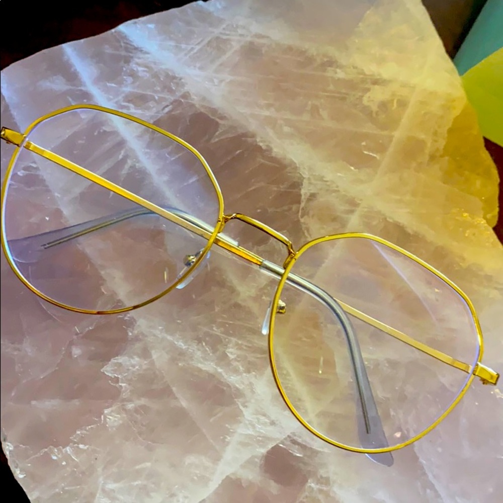 Oversized gold framed blue light glasses